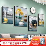 好久不见客厅装饰画现代简约沙发背景墙壁画轻奢大气四联组合挂画 石来运转(含挂钟) 小组合(建议2-2.5米墙)PS黑框