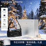 CHARLES&KEITH褶皱油蜡皮斜挎小方包手提包腋下包女士生日新年礼物CK2-80160183 Noir黑色 S