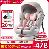 Heekin德国 儿童安全座椅汽车用0-4-12岁婴儿宝宝360度旋转ISOFIX硬接口 尊享粉(遮阳棚+上拉带+侧保护)