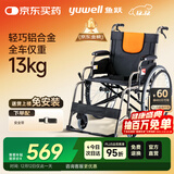 鱼跃 (yuwell)手动轮椅车H062折叠老人轻便免充气铝合金旅行手推代步
