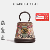 CHARLIE&KELLI CK品牌包包女包2026新款生日礼物小熊涂鸦半圆水桶包手提斜挎女 玫粉色【京仓配送 礼袋包装】