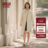 无印良品（MUJI）女式 羊毛混牛角扣大衣长款连帽毛呢呢子外套秋冬季外衣女装 米白色 M (160/84A)