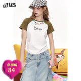 妖精的口袋【骗骗你】治愈萌宠22色短袖t恤女2025年夏季彩色多巴胺宽松上衣 弹簧小狗米白色 建议拍大一码 S