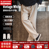 马登工装美式复古棉籽壳原色牛仔裤男秋季cleanfit宽松直筒休闲长裤子 米白色 【微喇/美式高街男裤】 S