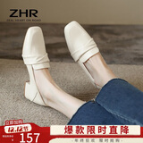 ZHR乐福鞋女一脚蹬真牛皮粗跟单鞋懒人鞋方头舒适英伦皮鞋女BL66米37