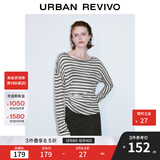 UR2025秋季新款女装撞色条纹斜肩领褶皱长袖T恤UWJ450020 黑色条纹 M