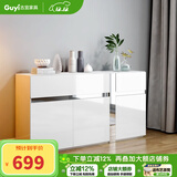 古宜 餐边柜 储物柜简约钢化玻璃餐边柜厨房茶水柜收纳柜客厅餐边柜 白色烤漆桌面【1.5米】