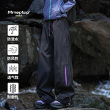 MMOPTOP户外软壳冲锋裤男秋冬季机能防水撞色工装登山裤MXXK115黑XL