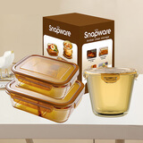 康宁餐具琥珀色保鲜盒密封耐热玻璃带饭便当饭盒3件600ml+700ml+980ml