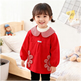 优贝祥女宝宝反穿衣灯芯绒秋冬幼儿园大码罩衣婴儿吃饭衣防水有加长款 大红色葵花 90码【身高80左右】