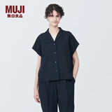 MUJI女式 易干弹力泡泡纱 开领短袖衫女士衬衫衬衣外套夏季款BC2JPA4S 深藏青色 S (155/80A)