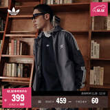 adidas经典三条纹运动连帽夹克外套男女春季阿迪达斯三叶草 深灰   M