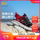 Skechers斯凯奇儿童包头凉鞋男童鞋夏季轻质防滑女大童大头沙滩鞋302969L 黑色/红色/BKRD 32