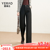 娅丽达仿毛呢阔腿裤女2025冬新款小个子休闲黑色西装裤米色直筒裤 黑色(A1)-小个子款 30