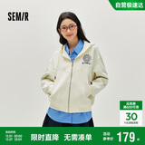 森马（Semir）外套女春季连帽字母刺绣宽松落肩夹克分割学院风上衣101125108002