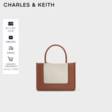 CHARLES&KEITH拼接牛仔手提包帆布托特包包女包生日礼物CK2-30701396 Tan茶色 M
