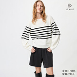 优衣库女装3D棉质圆领条纹针织衫/毛衣毛衫484504 01 乳白色 S