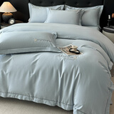 南极人（Nanjiren） 全棉A类母婴级四件套纯棉100%纯色简约床单被套床上用品四件套 邂逅-云天蓝灰【加厚布料 冬季款】 1.8m 床单款 四件套-被套200x230cm