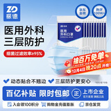 振德一次性医用外科口罩成人儿童保暖口罩冬季防粉尘雾霾 蓝色100只 