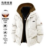 马克华菲外套男冬季加厚棉衣复古假两件袄子男士面包服羽绒棉服 米白 XL