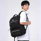 Edison高中生书包大容量初中大学生反光双肩包旅行背包 K052-6G黑色