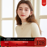 三彩冬款纯色坑条针织衫木耳边半高领修身打底内搭简约女 米白色 L