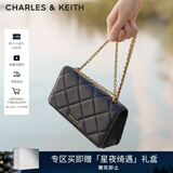 CHARLES&KEITH质感菱格链条小方钱包女包包女包生日礼物新年礼物CK6-10680924 Black黑色 XS