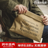 马登工装美式复古油蜡帆布包阿美咔叽邮差手抓包公文休闲信封文件包 油蜡手包-卡其黄（不可水洗）