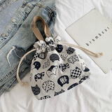 途尊（kingtrip）日式手提包女小包百搭帆布2020七夕收纳气质款布包可爱饭盒便当包 白底幸运猫