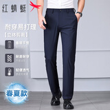 红蜻蜓（RED DRAGONFLY）休闲裤男春夏薄款西裤中青年商务通勤微弹百搭宽松男长裤子藏青32