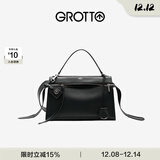 GROTTO个乐经典R66系列小中号百搭通勤复古手提单肩斜挎包通勤圣诞礼物 经典黑M（亮银）
