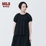 MUJI 女式 强捻短袖罩衫女装衬衫衬衣内搭夏季款纯棉全棉上衣BC2J8C4S 黑色 L 165/88A