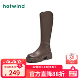 热风（Hotwind）女靴小v口显瘦长靴冬季新款通勤百搭复古增高靴子时尚休闲西部靴 02棕色（四季单里3802） 37 (235mm)