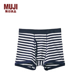 无印良品/MUJI MUJI 男式 罗纹编织 前开口平角内裤 深藏青色条纹 XL