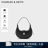 CHARLES&KEITH三角扣新月包腋下包单肩包包女包女友生日圣诞礼物CK2-50271205 Noir黑色 S