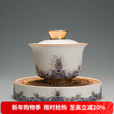 容山堂珐琅彩泡茶杯陶瓷主人杯单杯茶盏公道杯盖碗茶洗壶承茶壶功夫茶具 金丝珐琅壶承+盖碗套装