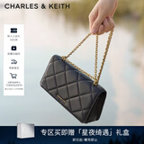 CHARLES&KEITH质感菱格链条小方钱包女包包女包生日礼物圣诞礼物CK6-10680924 Black黑色 XS