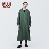 MUJI女式 木棉混双层纱织长袖连衣裙长裙裙子衬衫裙 BC2IOC4S 烟熏绿色 L 165/88A