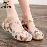 维布伦（VEBLEN）洞洞鞋女款夏季时尚防滑沙滩鞋软底学生果冻拖鞋坡跟户外穿凉拖鞋 时尚巴黎#金色 37 正码正拍