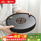 金镶玉 茶盘圆形储水家用功夫茶具干泡茶台托盘 陶瓷双圆25*5cm