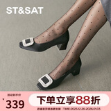 星期六（St&Sat）女鞋浅口优雅方头中粗跟通勤单鞋 黑色 38