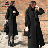 AEMAPE毛呢大衣女装2025春秋冬季新款时尚气质赫本风黑色呢子外套长款 黑色 XL _建议120-135斤