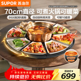 苏泊尔（SUPOR）暖菜板 饭菜保温板热菜板 加热桌垫 电磁炉火锅分区控温（圆形70CM）自动旋转餐桌转盘 BZ70IH817D