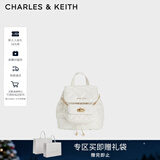 CHARLES&KEITH菱格大容量柔软多用背包书包双肩包包女包生日礼物CK2-60151400 Cream奶白色 S