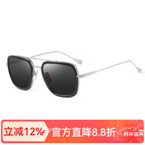 贝尔莎（bertha） 变色防蓝光钢铁侠唐尼眼镜太阳镜男大脸近视墨镜钛架框架 黑银板材镜框-偏光太阳镜 黑灰片