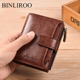 斌利袋鼠复古男士钱包商务多功能短款钱夹多卡位防盗刷一体驾驶证包软皮 深咖色