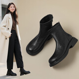 ZHR平底短靴女2025冬新款英伦马丁靴女显瘦雪地靴子女 JF307 黑色37
