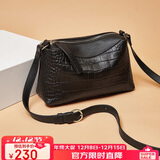 老人头头层牛皮女士包包女包大容量鳄鱼纹单肩斜挎包圣诞节礼物送女友