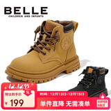 百丽童鞋秋冬靴子中大童马丁靴短靴男女童儿童英伦皮靴 驼色34码