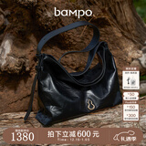 半坡饰族（bampo）中号绵绵包hobo托特包头层牛皮大容量单肩斜挎包软包元旦礼物 墨碳黑（中号升级拉链款）